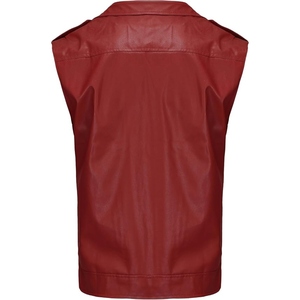 Gilet de motard asymétrique en cuir de vachette véritable rouge personnalisé pour homme, style punk rock, OEM ODM - Product Image 3