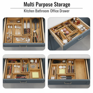 Ensemble d'organisateurs de tiroirs en bois de bambou naturel, 5 pièces, plateau à couverts de cuisine, séparateur de tiroir extensible, boîte de rangement écologique pour la maison - Product Image 2
