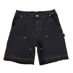 Pantalones Cortos al por Mayor: Fabricación Personalizada con Logo, Doble Rodilla, Vaqueros Negros, Estilo Carpintero, Desgastados, Holgados, Jorts para Hombre con Bordado - Product Image 1