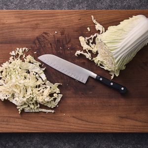 Silver Dimpled Santoku Kitchen <b>Knives</b> with Black Contoured Three Rivet Handle for Cabbage Chopping Vegetable <b>Slicing</b> and Prep - Product Image 5