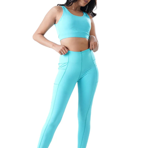 Leggings de yoga taille haute contrastants effet push-up avec fermeture élastique Spandex/Nylon respirant et écologique pour femme - Product Image 6