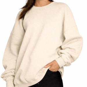 Sudadera de punto extragrande premium para mujer, bordada frontalmente, de corte relajado, cuello redondo, de algodón grueso y forro polar, manga larga - Product Image 1