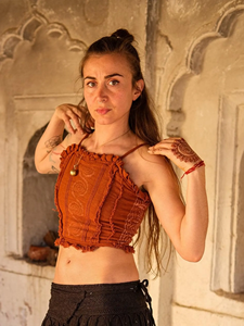 Handmade <b>Rust</b> Orange Cotton Crop <b>Top</b> Boho Festival Tank <b>Top</b> Summer Beach Hippie <b>Top</b> Tribal Gypsy Bodice Blouse - Product Image 3