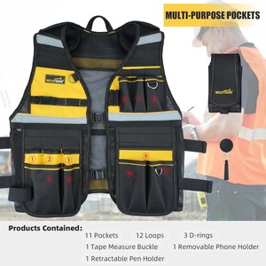 Gilet de sécurité haute visibilité MELOTOUGH noir et jaune pour homme, veste réfléchissante en polyester respirant, uniforme de travail toutes saisons - Product Image 4