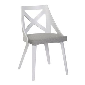 Clara-Charlotte 3 pezzi Vintage in metallo bianco Dinette Set Espresso in legno di bambù stampato da tavolo Set da sala da pranzo in tessuto grigio chiaro - Product Image 4