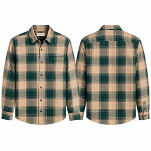Camisa de franela a cuadros verde para hombre, manga larga, con botones, informal, con bolsillo en el pecho - Product Image 1