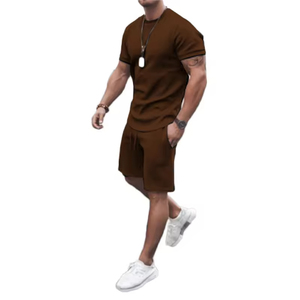 Ensemble court tricoté deux pièces vintage personnalisé grande taille brodé décontracté à manches courtes couleur unie survêtement sportswear joggers - Product Image 4