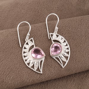 Boucles d'oreilles pendantes Niharika Gems pour femme en argent 925, motif géométrique, perle d'eau douce, morganite rose, sertissage clos, usage quotidien - Product Image 5