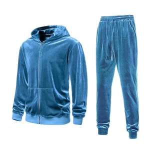 Ensemble de survêtement en velours pour homme avec logo personnalisé, hiver, deux pièces, veste à capuche zippée en velours doux, pantalon à taille élastique, vêtements de sport - Product Image 4