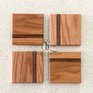 Handcrafted Two-Tone Square Oak Wooden <b>Coasters</b>. Premium Inlay Stripe Design <b>Drink</b> Mats And Pads <b>For</b> Coffee Mugs & Kitchen Decor - Product Image 2