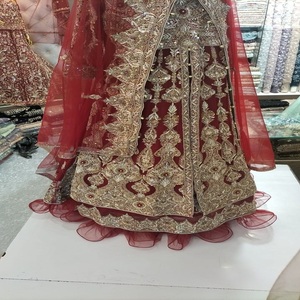 Lehenga Choli indien pakistanais de créateur de mode, costumes de mariée faits à la main pour femmes, en mousseline de soie, filet, georgette, broderie lourde, luxe moderne - Product Image 5