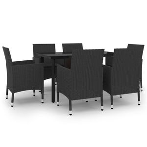 Set da pranzo in 7 pezzi in Poly Rattan e vetro con cuscini per Set da giardino - Product Image 2