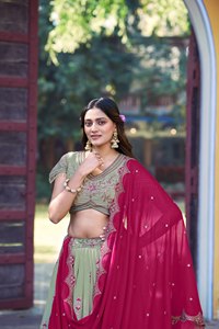 Most Export Designer Bridal Party Wear Glamorous <b>Fabric</b> Lehenga Blouse And Dupatta Jacquard With Zari Lining With Print - Product Image 4