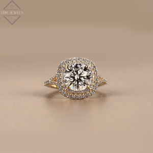 Anillo de Diamantes de Lujo con Halo Redondo en Oro Amarillo, Joyería de Compromiso para Mujer, Regalo de Aniversario - Product Image 1
