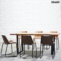 Table de restaurant en bois scié brut avec pieds en métal, table de salle à manger, table communale pour café, bistrot, restaurant