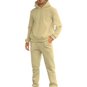 Survêtement coupe-vent personnalisé en coton épais 100 % pour homme, ensemble jogging à capuche pour l'hiver, motif uni - Product Image 1