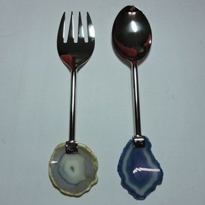 Cuchara de Acero Inoxidable con Mango de Resina, Diseño Nuevo, Hecha a Mano en India por Star Crafts, Juego de Cuchara y Tenedor para Servir Ensaladas - Product Image 5