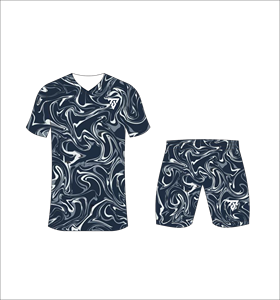 Custom sublimated soccer uniform set for men with dark navy and white marble swirl print jersey and matching <b>shorts</b> - Product Image 2