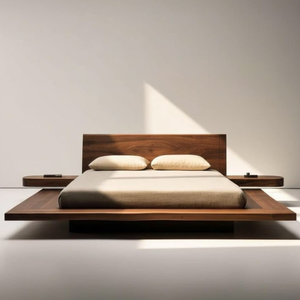 Modern Solid Teak Wood <b>Platform</b> <b>Bed</b> <b>Frame</b> Japanese Minimalist Style Bedroom Furniture for Modern Home - Product Image 1