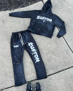 Conjuntos de Sudadera con Capucha y Pantalones Acampanados de Dos Piezas, Unisex, Estilo Hip Hop, 100% Algodón Transpirable, con Logotipo Personalizado - Product Image 1