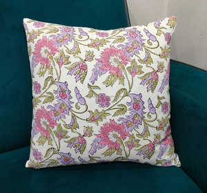 Funda de cojín de algodón indio con estampado de bloque de mano floral rosa con almohada decorativa con cremallera - Product Image 5