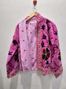 เสื้อแจ็คเก็ตแขนยาวผ้ากำมะหยี่คุณภาพสูง ระบายอากาศได้ดี ปักลายดอกไม้ คอปก คอกลม ติดกระดุมเม็ดเดียว บุซับใน - Product Image 4
