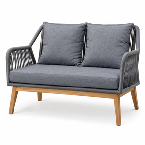 Conjunto de Sofá Moderno para Exteriores en Gris, con Estructura de Madera y Mimbre, Muebles de Patio con Cojines Impermeables y Mesa de Centro - Product Image 4