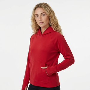 <b>Women's</b> <b>Red</b> Hooded <b>Sweatshirt</b> Long Sleeve Solid Color Pullover Cotton Knitted Breathable Windproof Autumn Wear Front Logo Pocket - Product Image 6