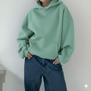 Conjunto de Sudadera con Capucha y Pantalones Deportivos de Felpa de Algodón de 380g, Personalizado, Casual, de Alta Calidad, con Hombros Caídos, Estampado, para Mujer, Otoño Invierno, Sin Forro Frontal - Product Image 1