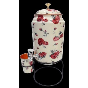 Distributeur d'eau en émail floral de haute qualité, grande capacité, pour la maison et les fêtes, avec couvercle et deux tasses - Product Image 2