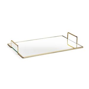 Hexagonal Metal Framed Clear Glass Tray Decorative <b>Mirrored</b> Vanity Tray Countertop Organizer Jewelry Display Plate For Hotel - Product Image 2