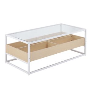 Contemporary <b>Display</b> <b>White</b> Metal and Natural Wood Coffee Table with Clear Glass by - Product Image 1