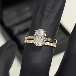 Premium 925 Solitaire Oval Cut Hidden Halo Moissanite Engagement <b>Ring</b> Sterling <b>Silver</b> Classic Half <b>Eternity</b> Wedding Band Gold - Product Image 1