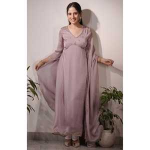 Ensemble de robe Anarkali en satin AABHA disponible en taille XS - Product Image 2