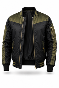Chaqueta Bomber Negra para Hombre, Cierre de Cremallera, Estilo Casual, Cuello Alto, Bloques de Color, Material de Poliéster, Ropa de Otoño - Product Image 4
