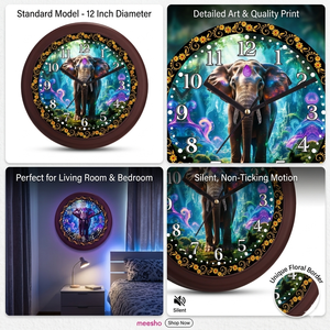 นาฬิกาแขวนผนังรูปช้างสุดหรู Liviya แบบเงียบ ใช้ระบบควอตซ์ พลาสติก พิมพ์ลายดิจิตอล ตกแต่งบ้านได้ตามใจชอบ สำหรับวันแม่และวันคริสต์มาส - Product Image 2