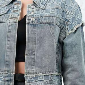 Chaqueta Vaquera de Moda para Mujer con Estampado Geométrico, Bordes Deshilachados, Cuello Camisero, Manga Larga, Corte Corto, Estilo Otoñal - Product Image 5