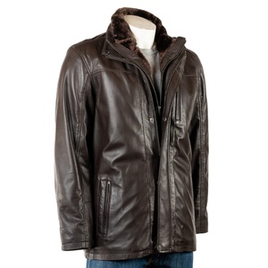 Vintage Style Winter Men Fashionable Brown Fur <b>Long</b> Coat Shearling Soft Sheepskin Genuine <b>Leather</b> <b>Jacket</b> for men - Product Image 1