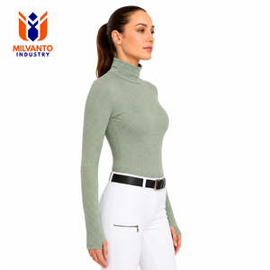 Custom Equestrian Women's Quick Dry <b>Long</b> <b>Sleeve</b> <b>Mesh</b> Riding Shirt | Turtleneck Spandex / Polyester Performance Horse Riding <b>Top</b> - Product Image 3