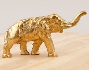 Vintage Gold Aluminium Mini Elephant Figurine Solid <b>Metal</b> <b>Trunk</b> Up Elephant Statue Feng Shui Tabletop Decor - Product Image 1
