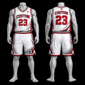 Uniforme de Baloncesto Personalizado, Conjunto de Camiseta y Pantalones Cortos Blancos, Rojos y Negros, Ropa Deportiva Profesional Transpirable para Equipos, Personalizada para Partidos - Product Image 1