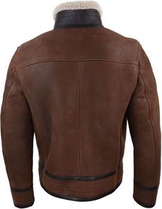 Blouson d'hiver pour homme en cuir marron foncé avec doublure en fausse fourrure, chaud, style bomber, col à boucle, fermeture éclair, épais et décontracté - Product Image 5