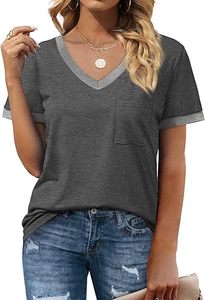 Womens T Shirts Short Sleeve V Neck Loose Casual Summer <b>Tops</b> 2026 with Pocket - Product Image 2