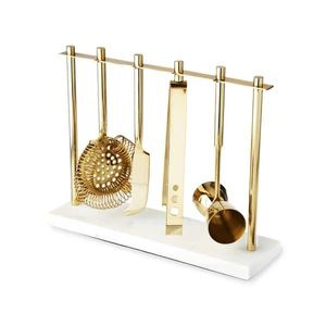 Kit de bar à cocktails en acier inoxydable avec support en marbre, accessoires de cocktail haut de gamme, organiseur de bar à domicile, ensemble de cocktail moderne - Product Image 1