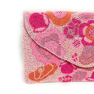 Bolso de mano rectangular rosa hecho a mano con cuentas de poliéster y cadena desmontable para bodas y eventos nocturnos - Product Image 4