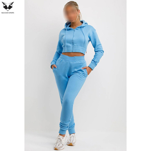Ensemble de survêtement pour femme, avec veste courte à capuche zippée et pantalon de jogging, couleur bleu ciel, vêtements de sport pour femme, ensemble de survêtement court. - Product Image 4