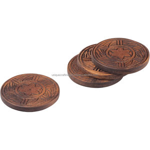 Ensemble de 6 sous-verres ronds en bois avec incrustations en laiton faits à la main, décoration vintage classique pour la maison, sous-verres en sheesham, épaisseur de 5 mm - Product Image 4