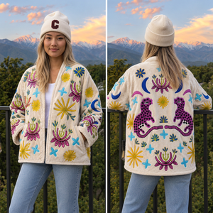 Rajasthani Textile Autumn Floral Hand Embroidered Fleece <b>Jacket</b> Vintage Breathable Polyester Wadding Filling Full Sleeve Soft - Product Image 2