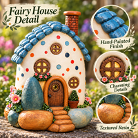 Décorations de jardin fantaisistes et adorables : Statuette de chalet solaire en résine pour jardin féerique extérieur avec fleurs et cheminée