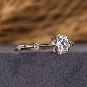 แหวนหมั้นเพชรแบบเพชร14K สีเหลืองทองสำหรับผู้หญิงแหวนหมั้นเพชรสำหรับผู้หญิงชุดปูระยะทางแหวนแต่งงานและครบรอบ - Product Image 3